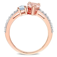 Julianna B 10K Rose Gold Aquamarine and Morganite White Topaz Ring