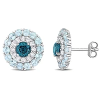 Julianna B Sterling Silver Topaz Double Halo Stud Earrings