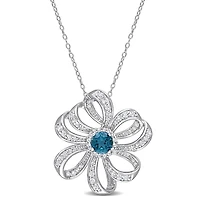 Julianna B Sterling Silver London Blue Topaz and White Topaz Flower Necklace