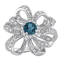 Julianna B Sterling Silver London Blue Topaz and White Flower Ring