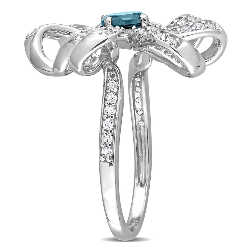Julianna B Sterling Silver London Blue Topaz and White Flower Ring