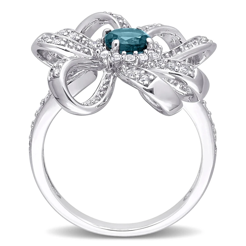 Julianna B Sterling Silver London Blue Topaz and White Flower Ring