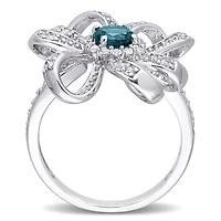 Julianna B Sterling Silver London Blue Topaz and White Flower Ring