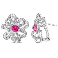 Julianna B Sterling Silver Pink Topaz and White Topaz Clip Earrings