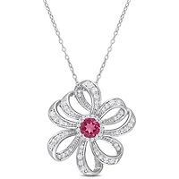 Julianna B Sterling Silver Pink Topaz and White Topaz Flower Necklace