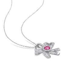 Julianna B Sterling Silver Pink Topaz and White Topaz Flower Necklace