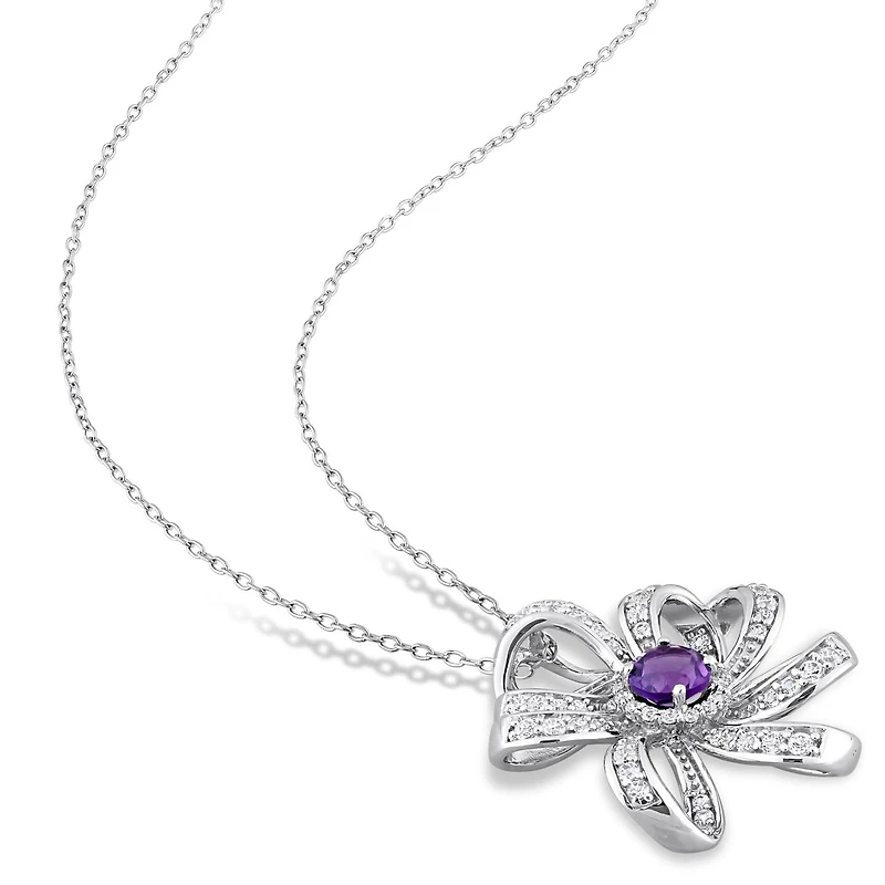 Julianna B Sterling Silver African Amethyst and White Topaz Flower Necklace