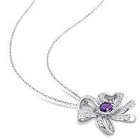 Julianna B Sterling Silver African Amethyst and White Topaz Flower Necklace