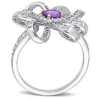 Julianna B Sterling Silver African Amethyst & White Topaz Flower Cocktail Ring