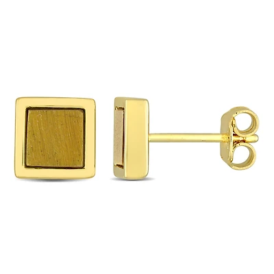 Julianna B Yellow Plated Sterling Silver Tiger eye Fashion Post Earrings