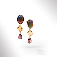 KORITE RADIANT Sterling Silver 18K Gold Plated Ammolite, Garnet Earrings