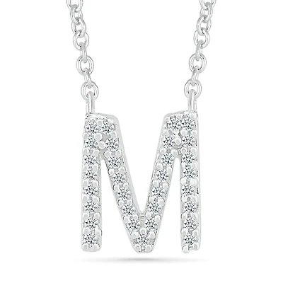 Sterling Silver & Diamond "M" Initial Necklace