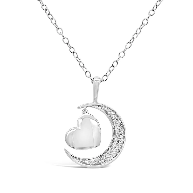 Sterling Silver Diamond Moon & Heart Pendant