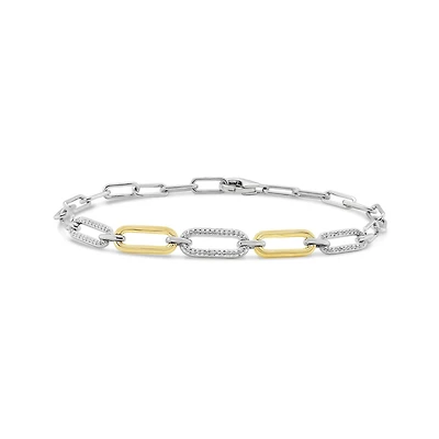 Sterling Silver 10K Yellow Gold 0.18CTW Diamond Paperclip Bracelet