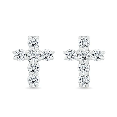 10K White Gold 0.23CTW Diamond Cross Earrings