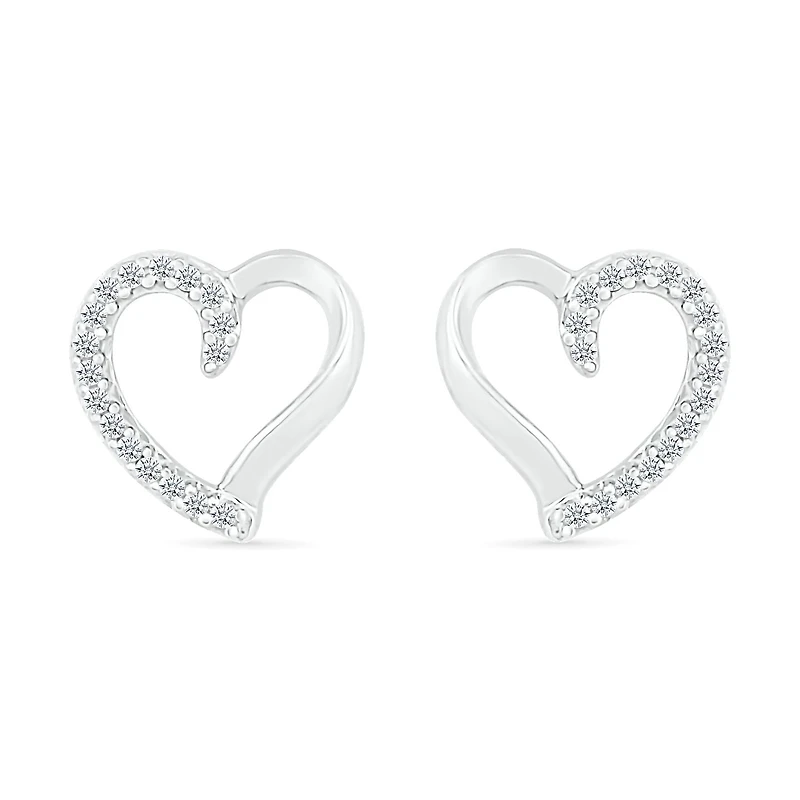 10K White Gold Diamond Heart Earrings
