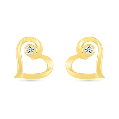 10K Yellow Gold Diamond Heart Earrings