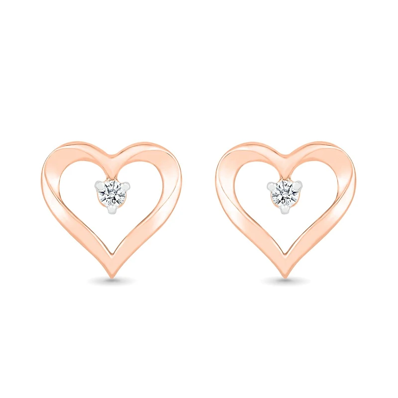 10K Rose Gold Diamond Heart Earrings