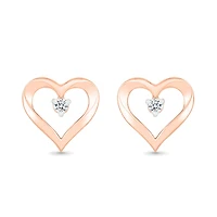 10K Rose Gold Diamond Heart Earrings