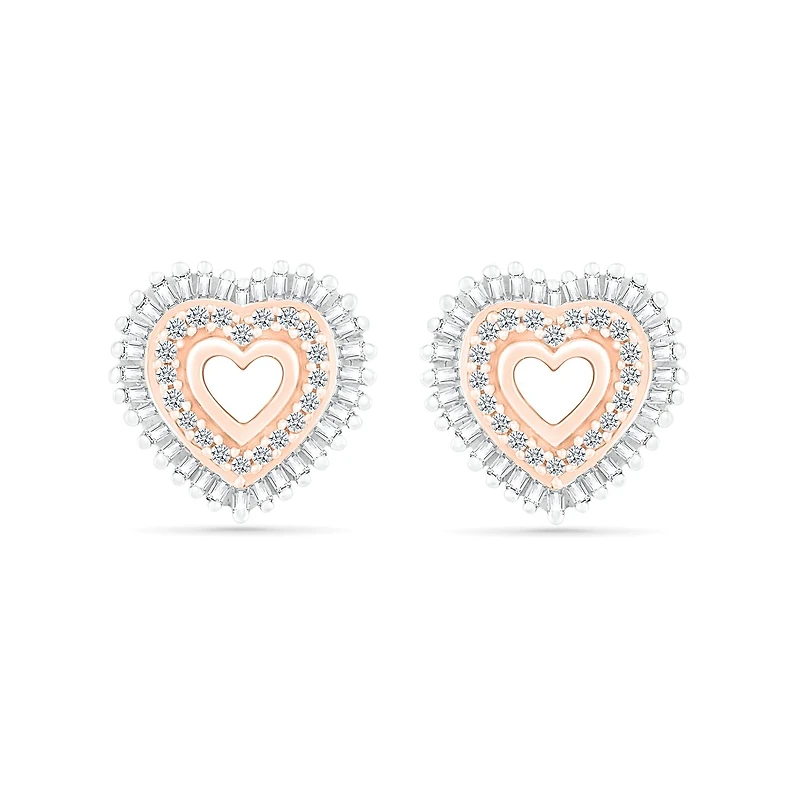 10K Rose Gold 0.29CTW Diamond Heart Earrings