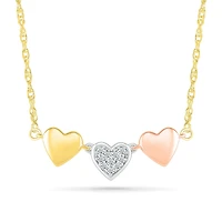 10K Tri-Colour Gold Heart Trio Diamond Necklace