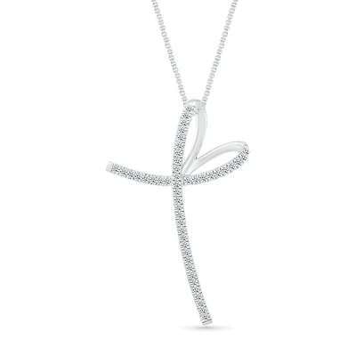 10K White Gold 0.29CTW Diamond Cross Pendant
