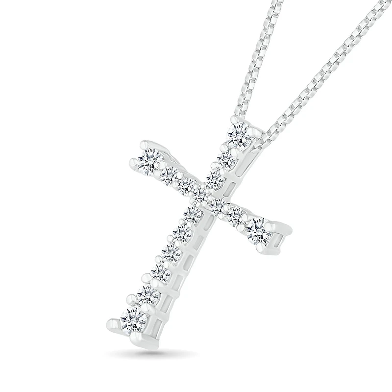 10K White Gold 0.23CTW Diamond Cross Pendant