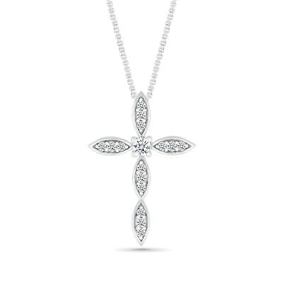 10K White Gold 0.29CTW Diamond Cross Pendant