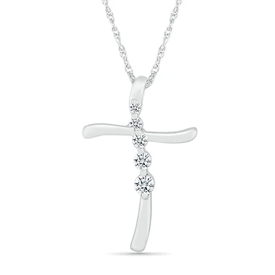 10K White Gold 0.11CTW Diamond Cross Pendant