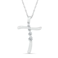 10K White Gold 0.11CTW Diamond Cross Pendant