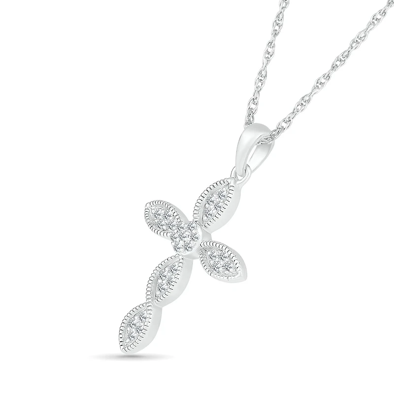 10K White Gold 0.11CTW Diamond Cross Pendant