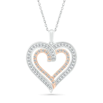 Sterling Silver & Rose Gold 0.45CTW Heart Pendant