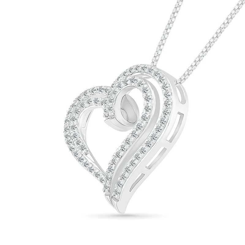 10K White Gold 0.45CTW Diamond Hearts Pendant