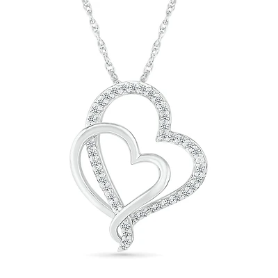 10K White Gold 0.14CTW Diamond Hearts Pendant