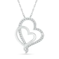 10K White Gold 0.14CTW Diamond Hearts Pendant