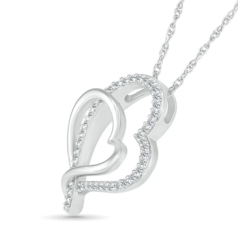 10K White Gold 0.14CTW Diamond Hearts Pendant