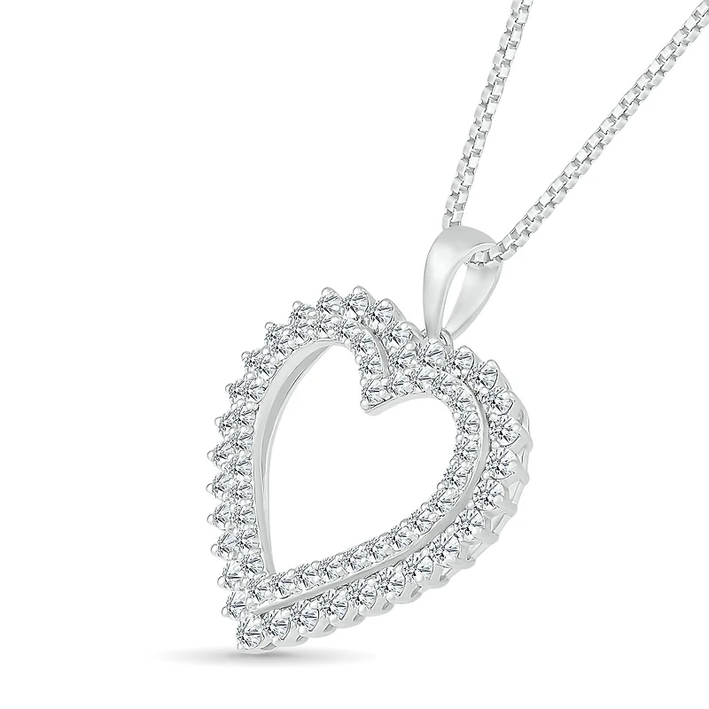 10K White Gold 0.95CTW Diamond Heart Pendant