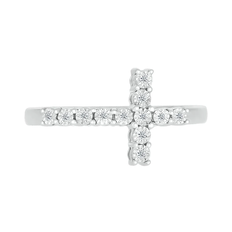 Sterling Silver & Diamond Cross Ring