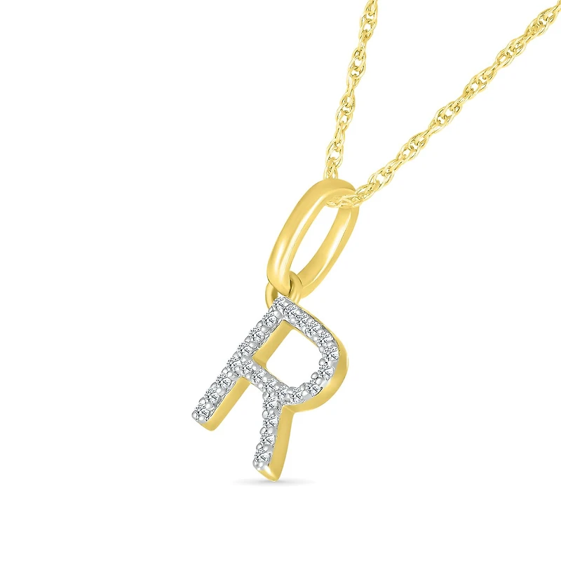 10K Yellow Gold & Diamond "R" Initial Pendant