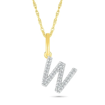 10K Yellow Gold & Diamond "W" Initial Pendant