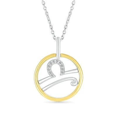 Sterling Silver 10K Yellow Gold Libra Diamond Pendant