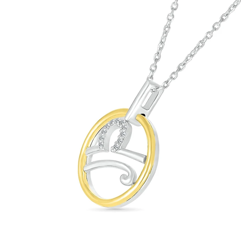 Sterling Silver 10K Yellow Gold Libra Diamond Pendant