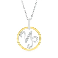 Sterling Silver 10K Yellow Gold Capricorn Diamond Pendant