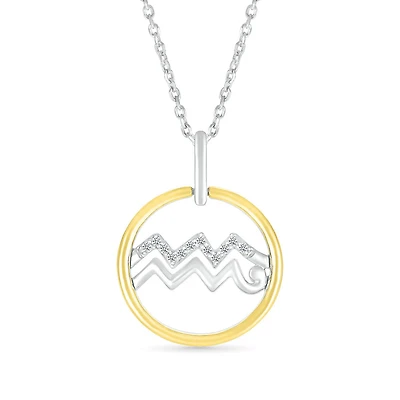 Sterling Silver 10K Yellow Gold Aquarius Diamond Pendant