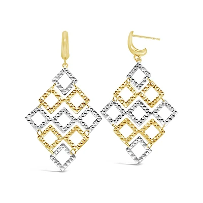 10K Tri-Colour Gold Geometric Drop Earrings