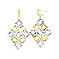 10K Tri-Colour Gold Geometric Drop Earrings