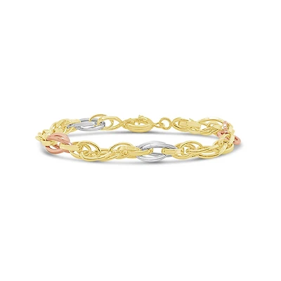 10K Tri-Colour Gold 7.25" Knotted Link Bracelet