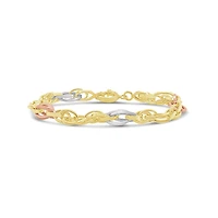 10K Tri-Colour Gold 7.25" Knotted Link Bracelet