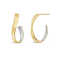 10K Yellow & White Gold Diamond Cut Hoop Earring