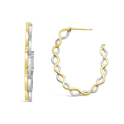 10K Yellow & White Gold Wave Hoop Earring